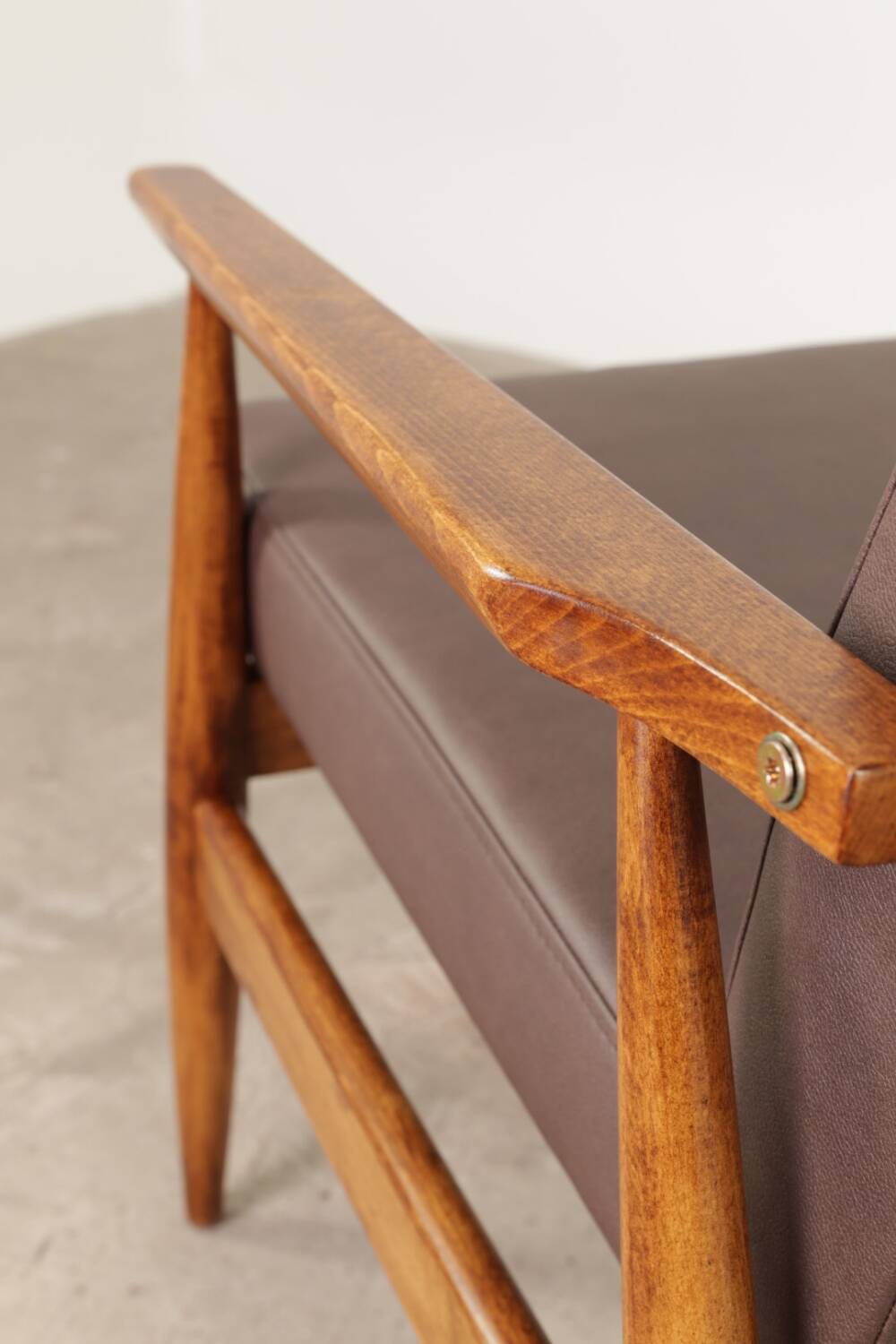 Vintage brown vegan leather armchair modern design