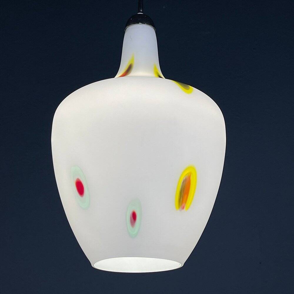 Multicoloured opaline glass pendant light from Murano by Stilnovo, Italy, 1950s.
