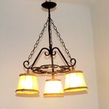 Rustique français vintage noir fer forgé 3 lumières lustre nuances de peau 4526