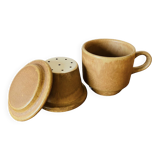 Tasse en grès avec couvercle et infuseur à thé vintage