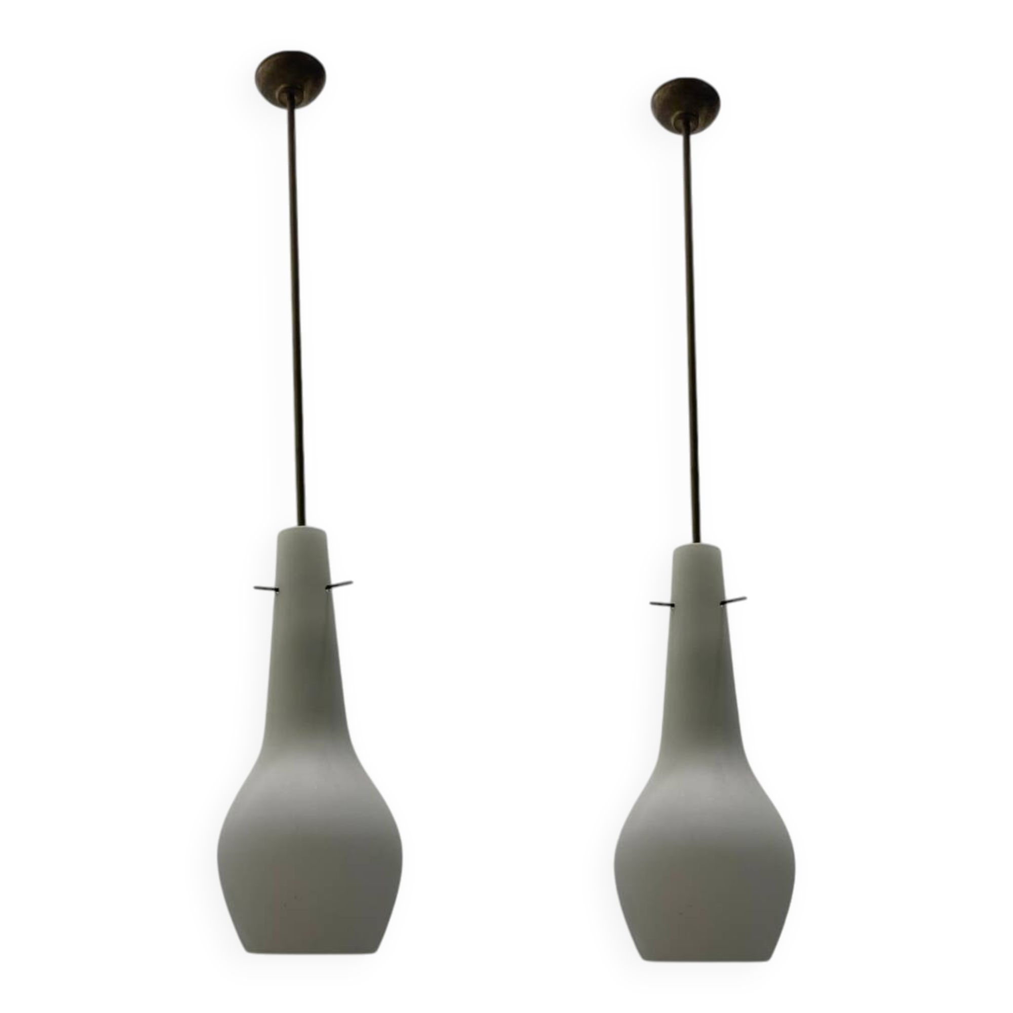 Bronze Opaline Glass Light Pendants Set of 2 1950’s