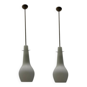 Bronze Opaline Glass Light Pendants Set of 2 1950’s