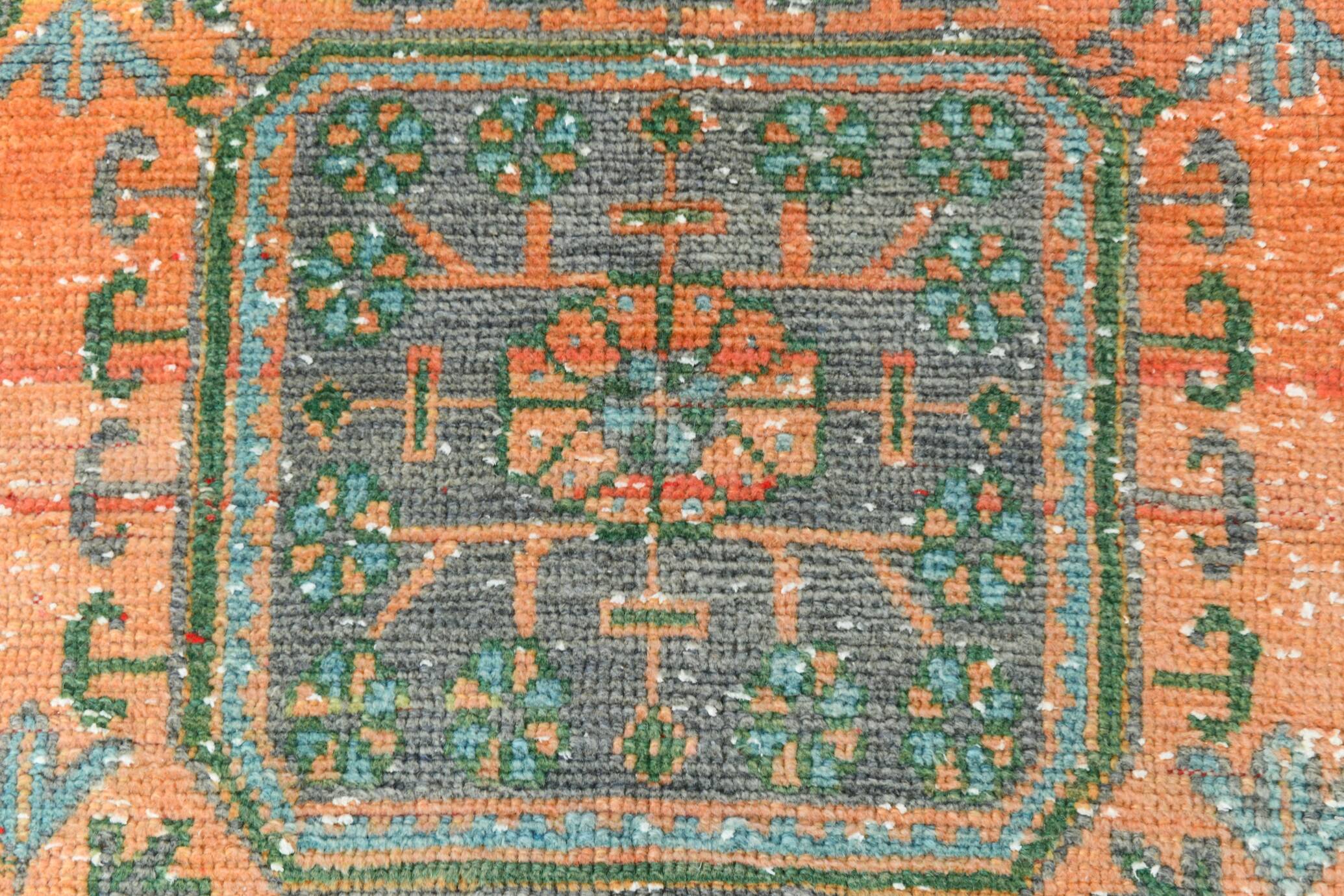 Tapis de couloir vintage antique orange corail, 74 x 334 cm