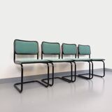 Set of 4 vintage Marcel Breuer Cesca B32 Bauhaus style chairs in black metal, black wood and v fabric