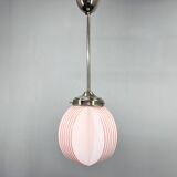 Art Deco Chrome & Opaline Glass Pendant Light, Czechoslovakia