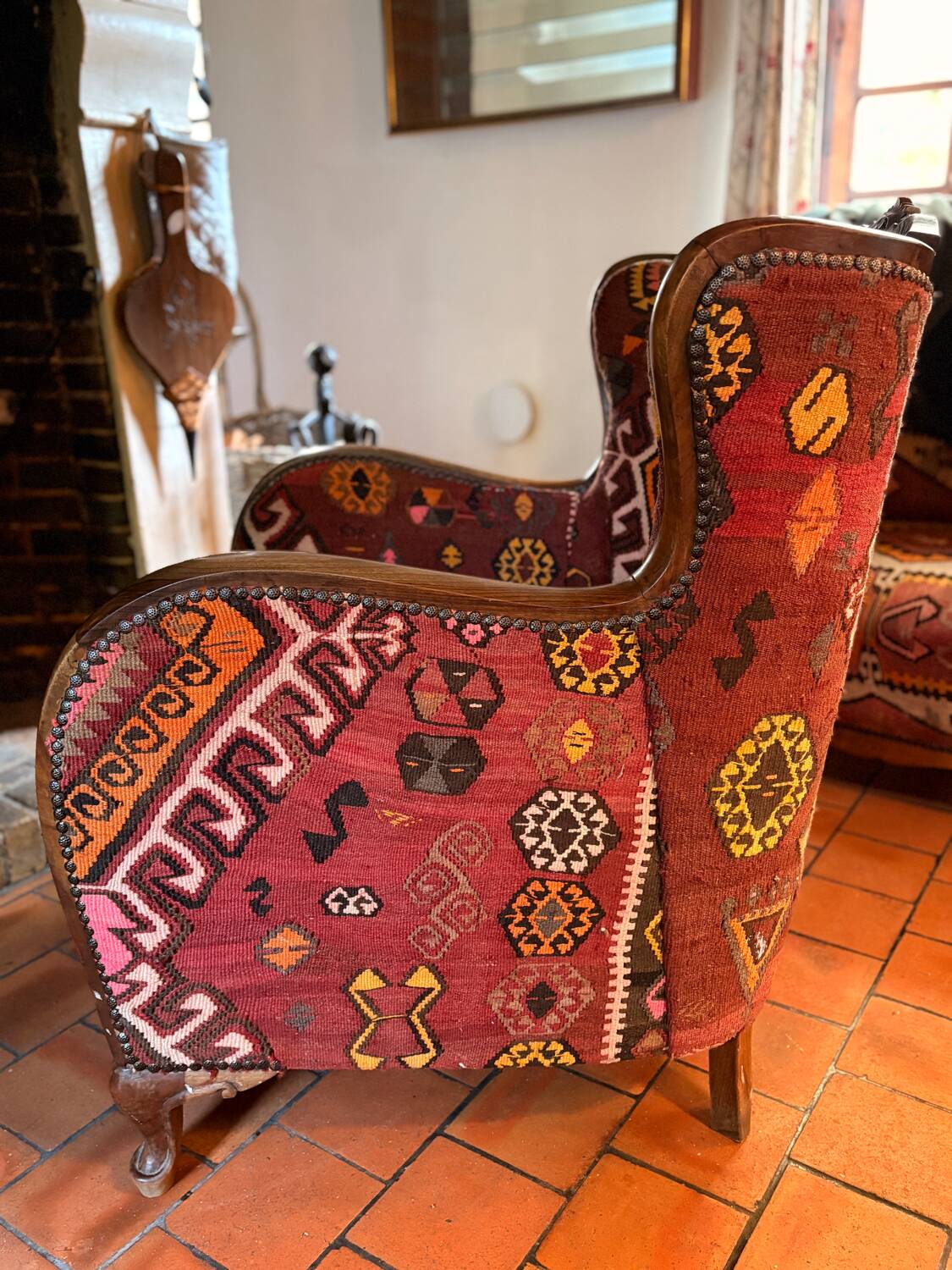 Pair of Roche Bobois armchairs — limited edition in oriental kilim