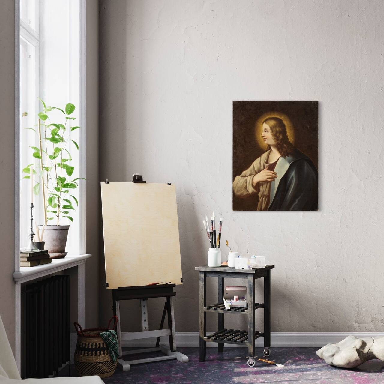 Peinture italienne antique d'un saint du XVIIIe siècle