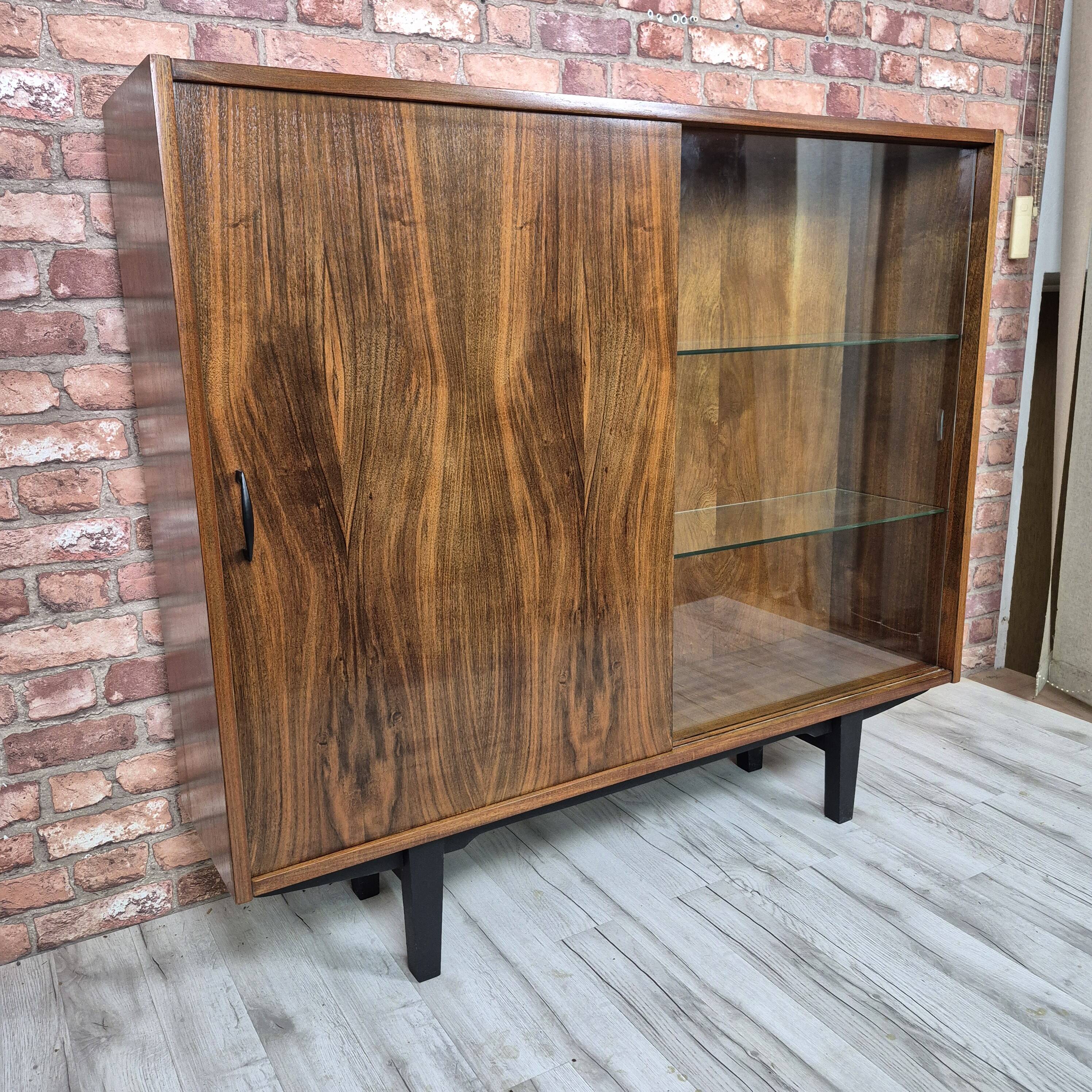 Restored "Violetta" Display Cabinet in Walnut & Mahogany – Poland 1960s