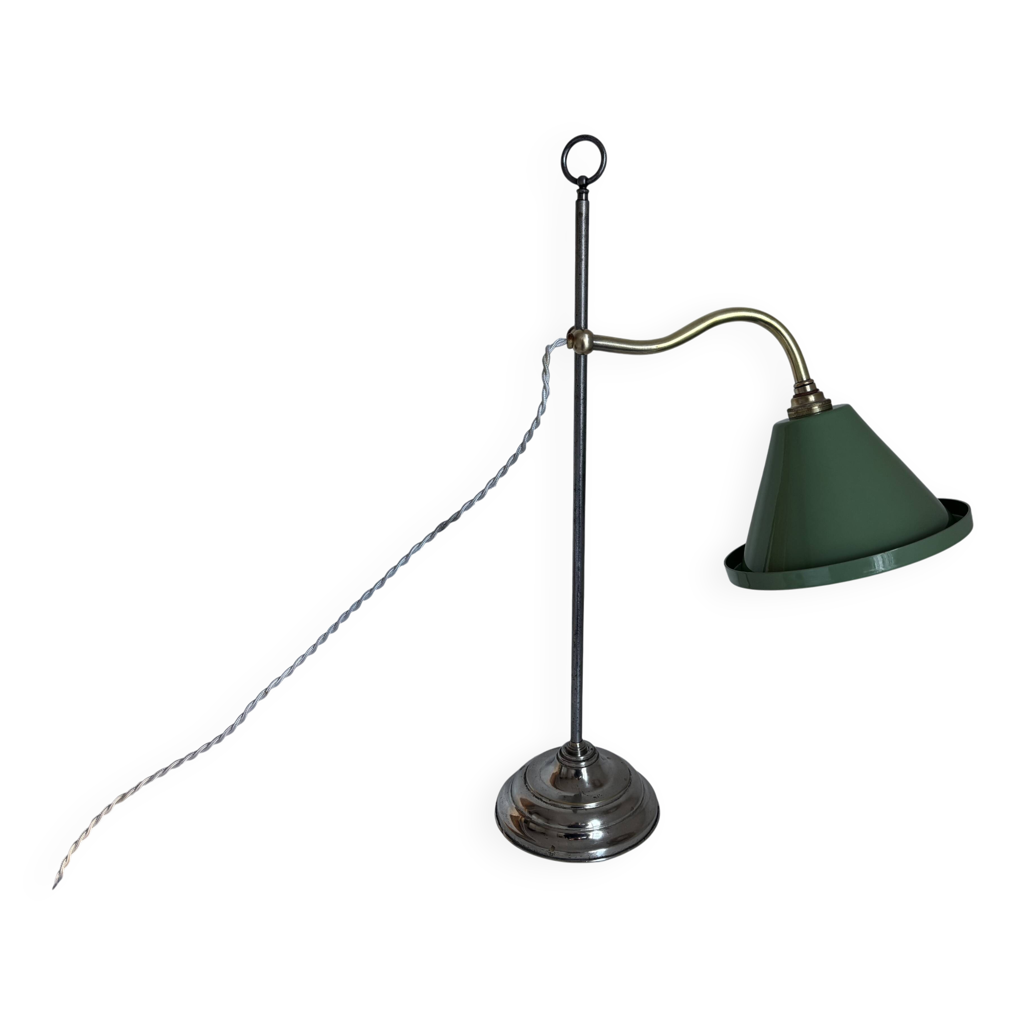 Vintage lamp 1920 Monix nickel-plated metal sage green sheet - 50 cm