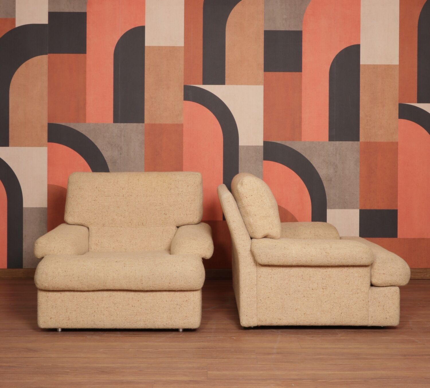 Danish Set of Armchairs Soft Cuschion Comfortable Wool Upholstery