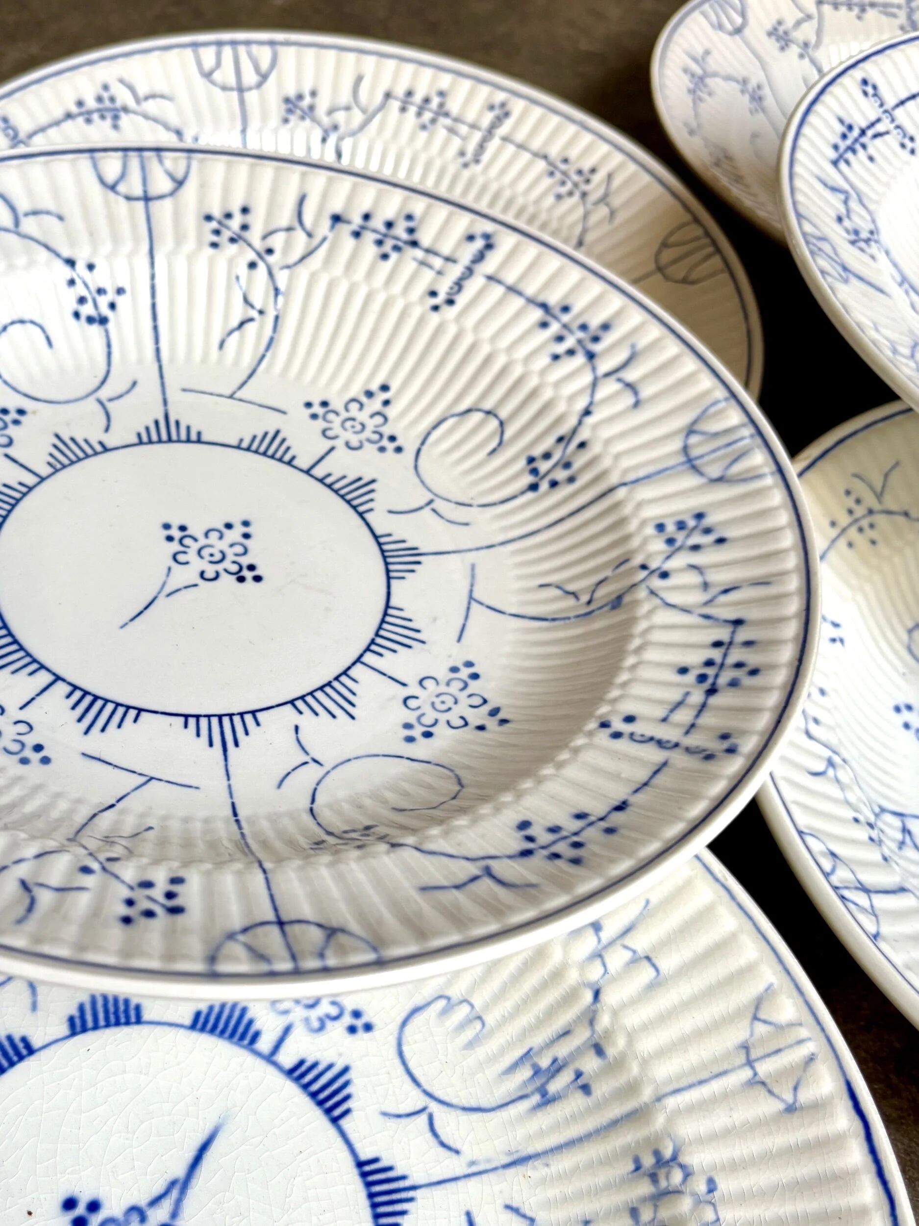 6 deep plates Boch La Louvière in blue glazed earthenware, "Copenhagen" service - 1920s-30s