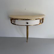 Floating wall console with drawer, brass body and marble top, 1960s, Italy