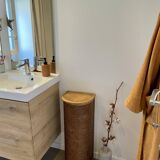 Wooden and cane storage basket with lid