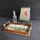 Antique miniature plateau, oil painting, turned wood and brass.