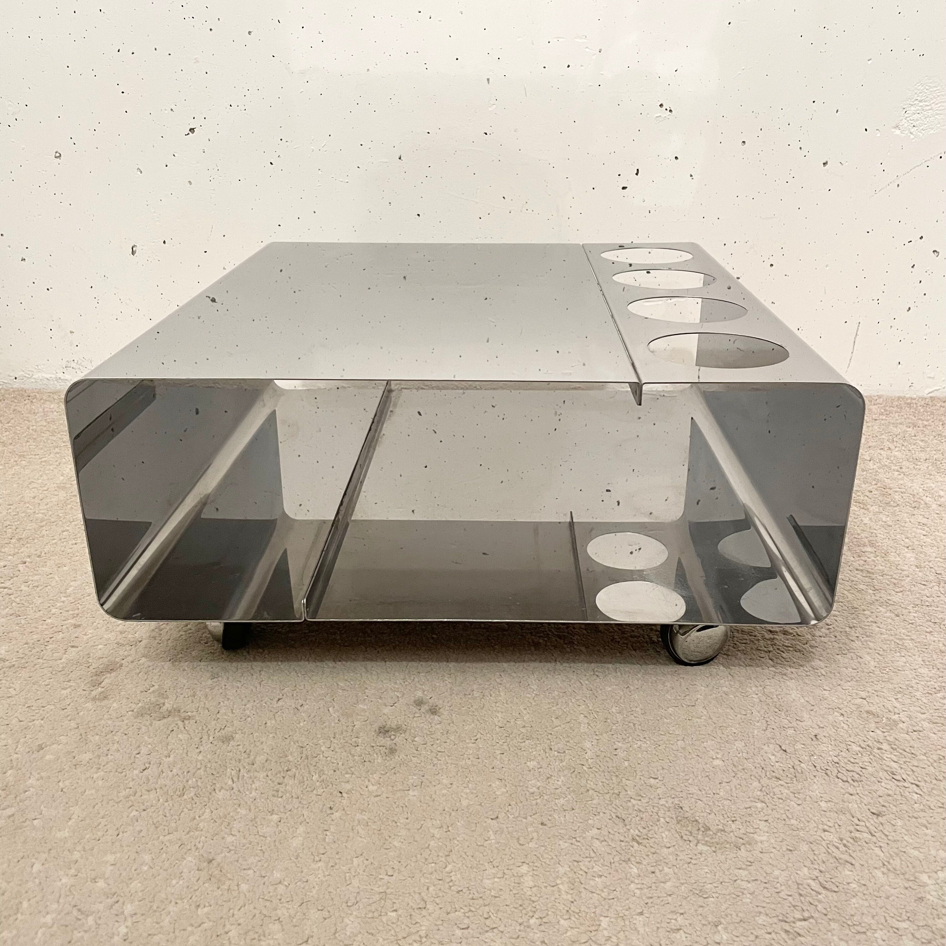 Stainless steel bar coffee table, kappa 1970