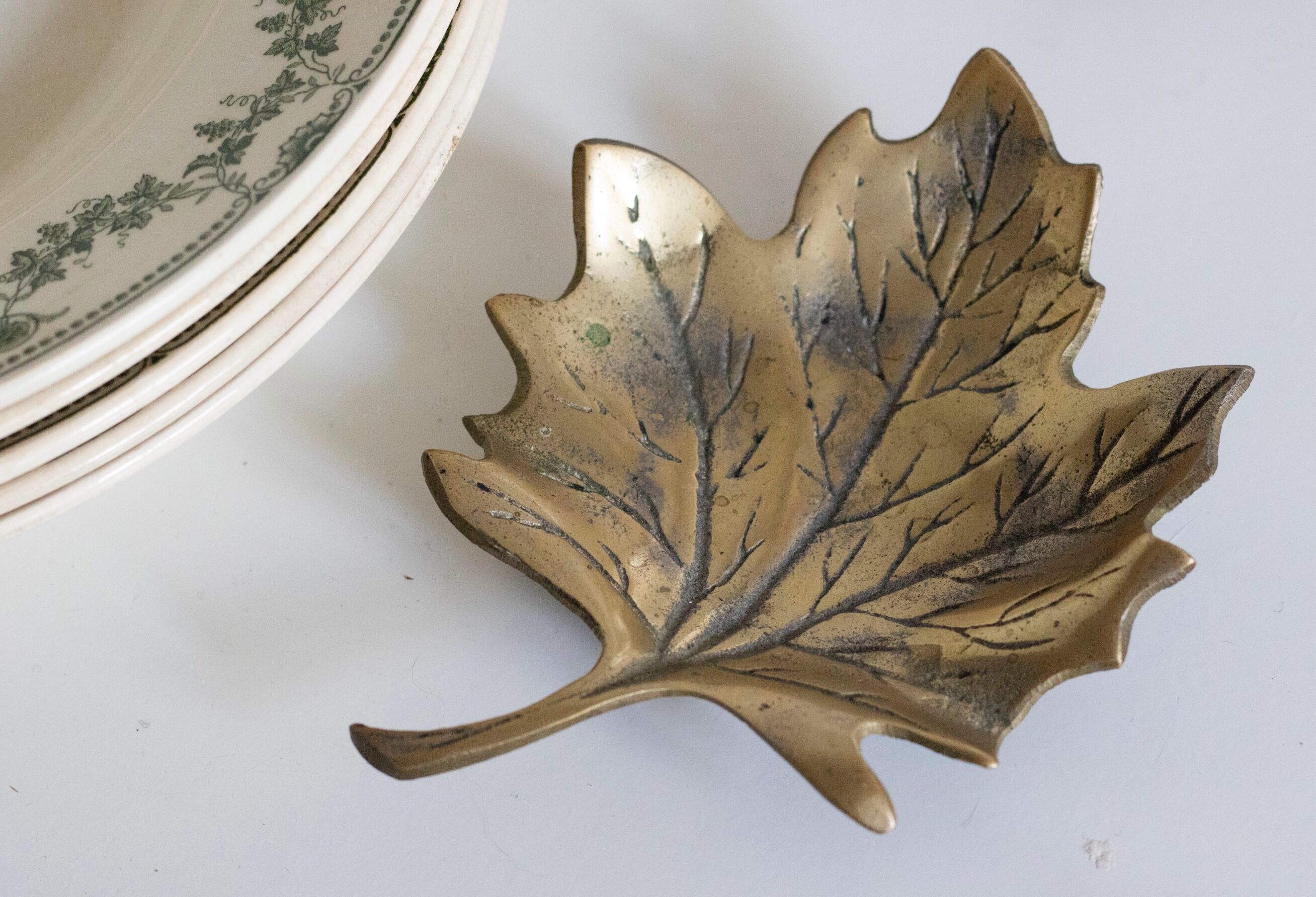 Trinket bowl vintage brass leaf