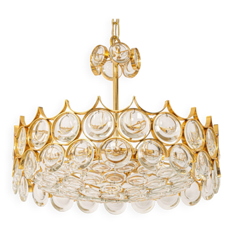 Brass and crystal chandelier designed by Sciolari for Palwa, Germany, 1970s.