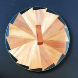 Cheese platter wood marquetry straw 70s