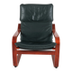 Vintage Scandinavian POÄNG armchair in fir green leather – IKEA, 1980s