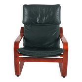 Vintage Scandinavian POÄNG armchair in fir green leather – IKEA, 1980s