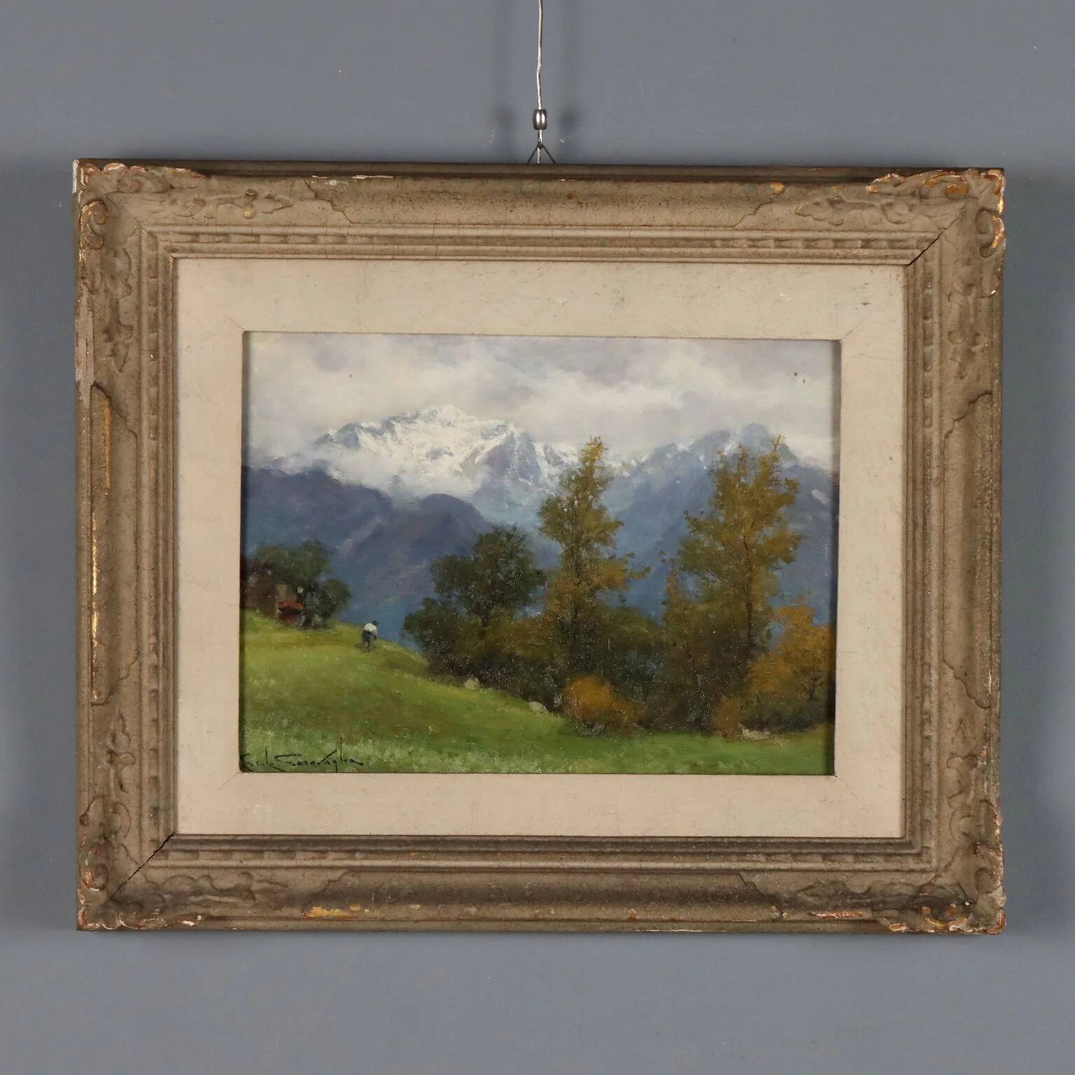 Peinture moderne signée Ercole Garavaglia, huile sur panneau dur '900