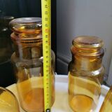 Set of pitcher + carafe + 2 amber glass jars