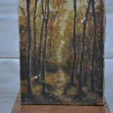 Oil on canvas under forest wood