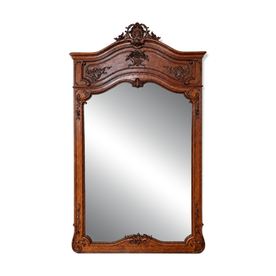 Grand miroir de cheminée en chêne massif