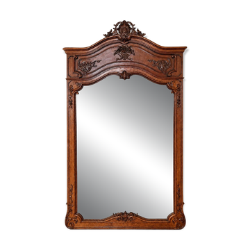 Grand miroir de cheminée en chêne massif