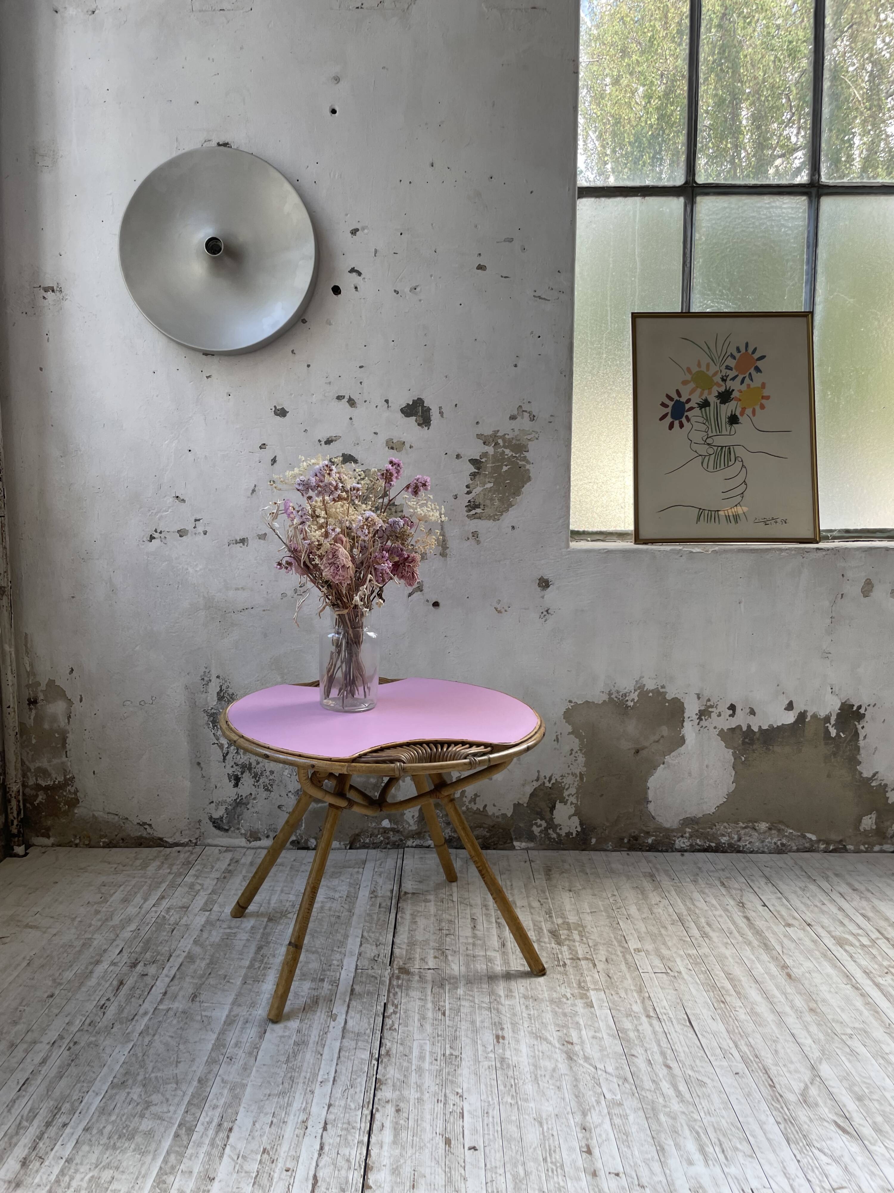 Vintage pink rattan coffee table