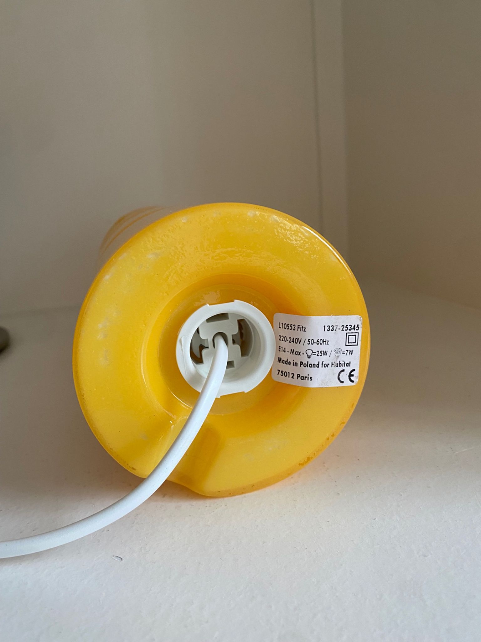 Fitz lamp in yellow glass Habitat vintage cylinder tube lamp