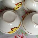Lot de 4 tasses anciennes Motif feuilles de chêne jaune vintage