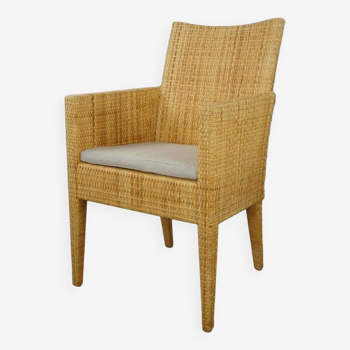 Bridge type armchair in wood and woven rattan