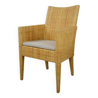 Bridge type armchair in wood and woven rattan