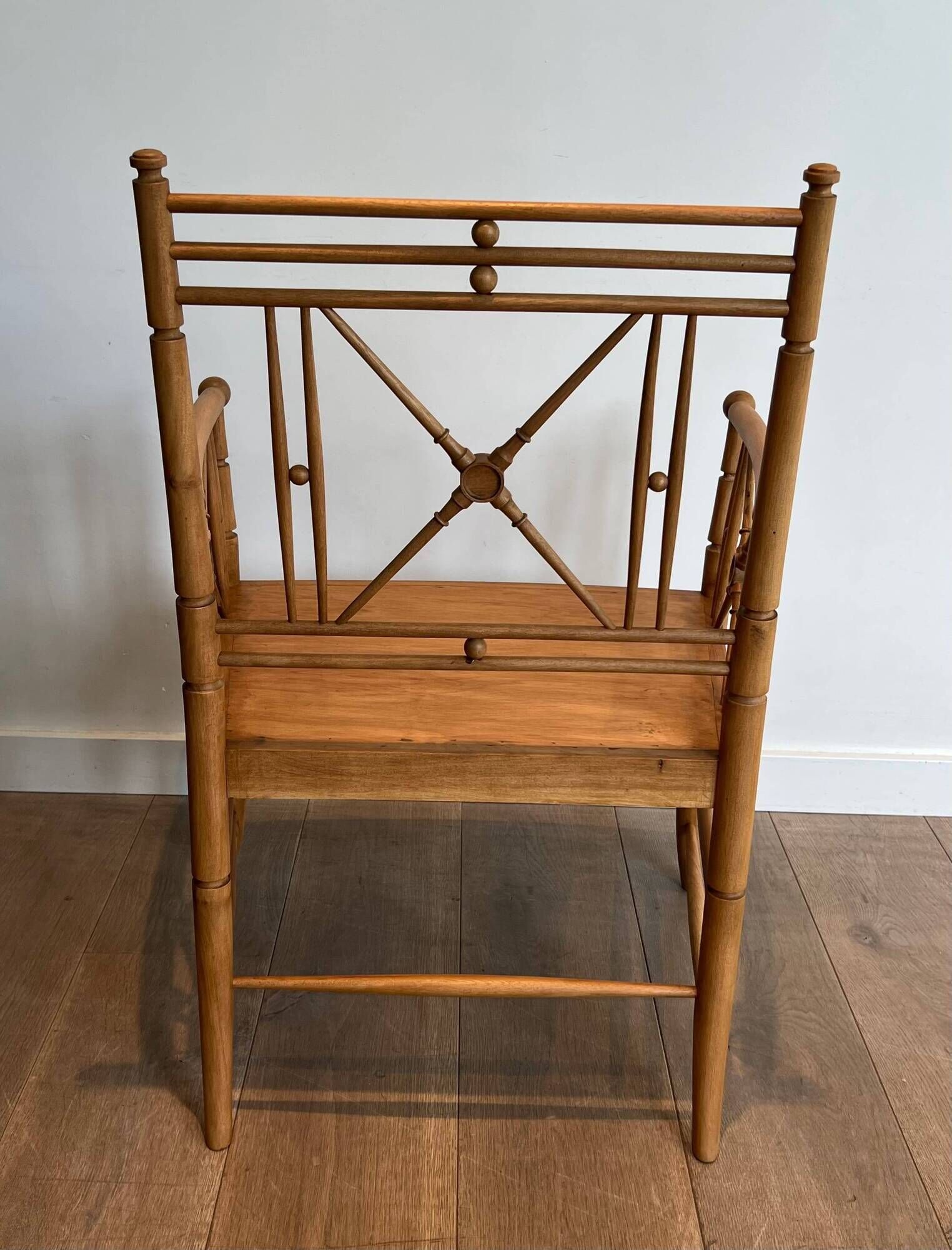 Vicario Armchair in Natural Wood Bamboo Style with Crossbars. Made in France.