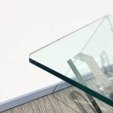 Table basse carrée ' Tréteaux ' . Plexi & verre. Vintage 80s