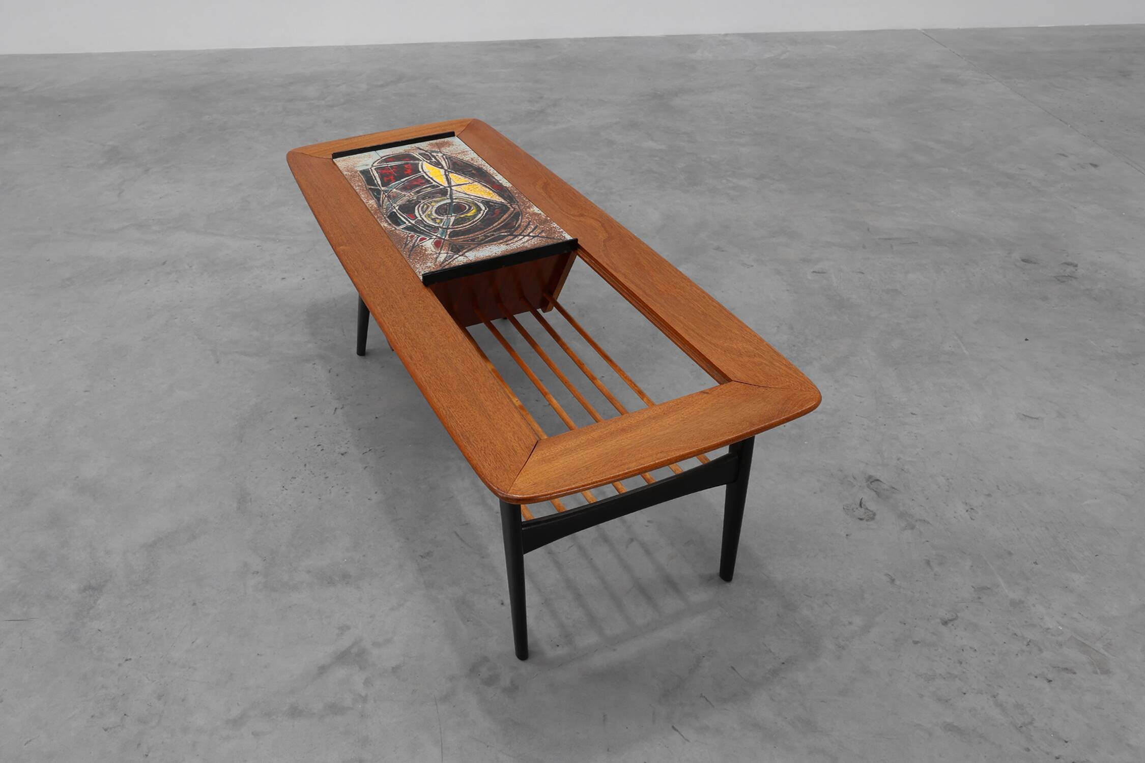 Coffee Table model 210, teak wood and ceramic,by Alfred Hendrickx, Belform