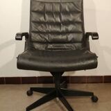 Vintage black leather office chair by Richard Sapper for Knoll 1979