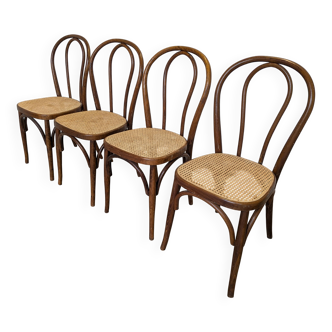 Set of 4 Vintage Thonet Style Dining Chairs: Bentwood Cane Seat, 1970s Bist