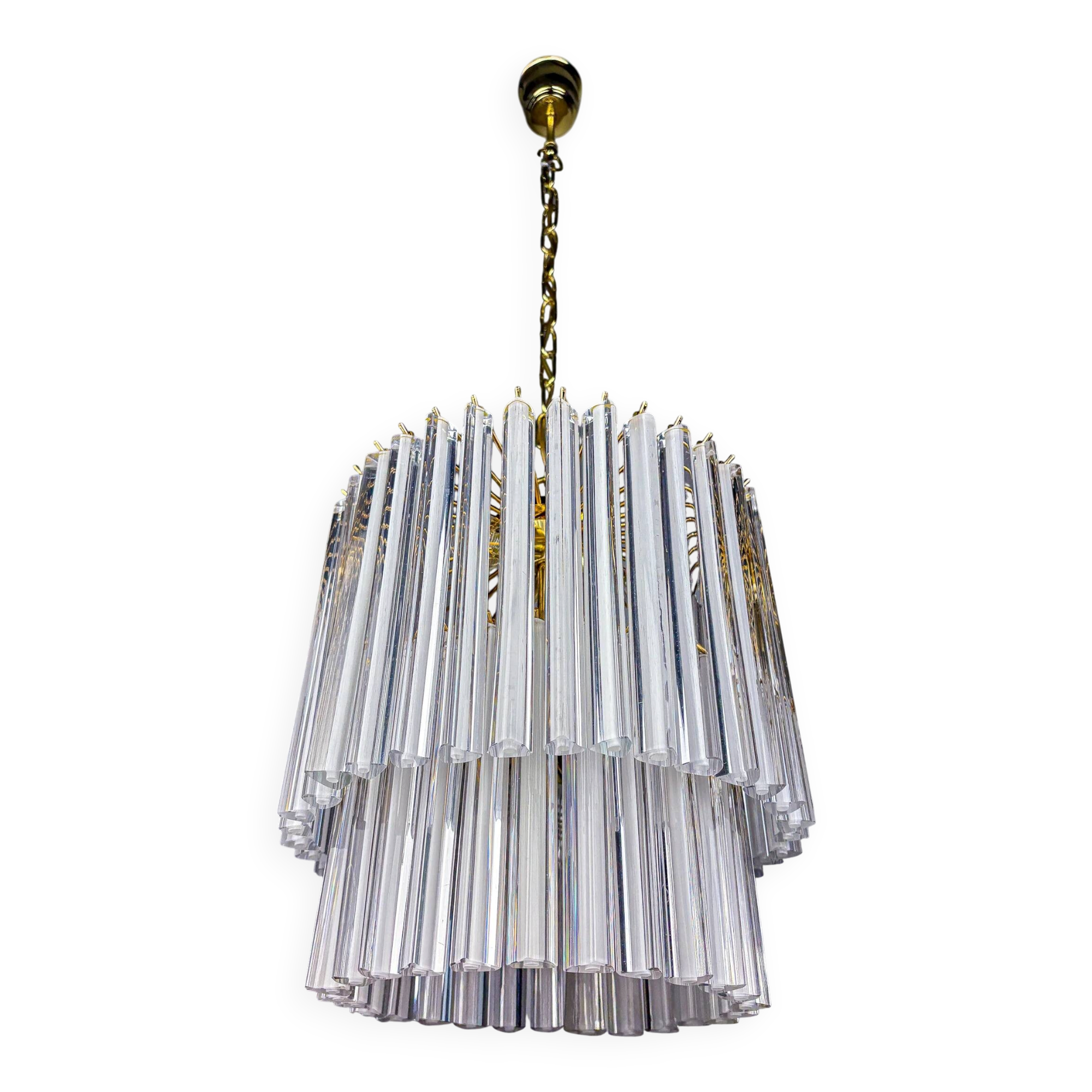 Paolo Venini two-tier Triedri Murano glass chandelier, Italy, 1970s