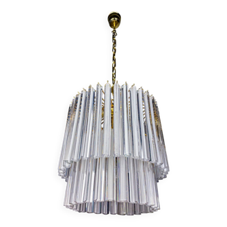 Paolo Venini two-tier Triedri Murano glass chandelier, Italy, 1970s