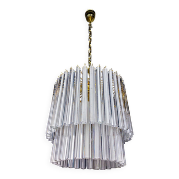 Chandelier en verre de Murano à deux niveaux Triedri de Paolo Venini, Italie, années 1970.