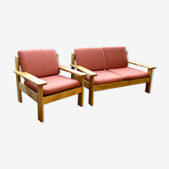 Vintage pine sofa and armchair set