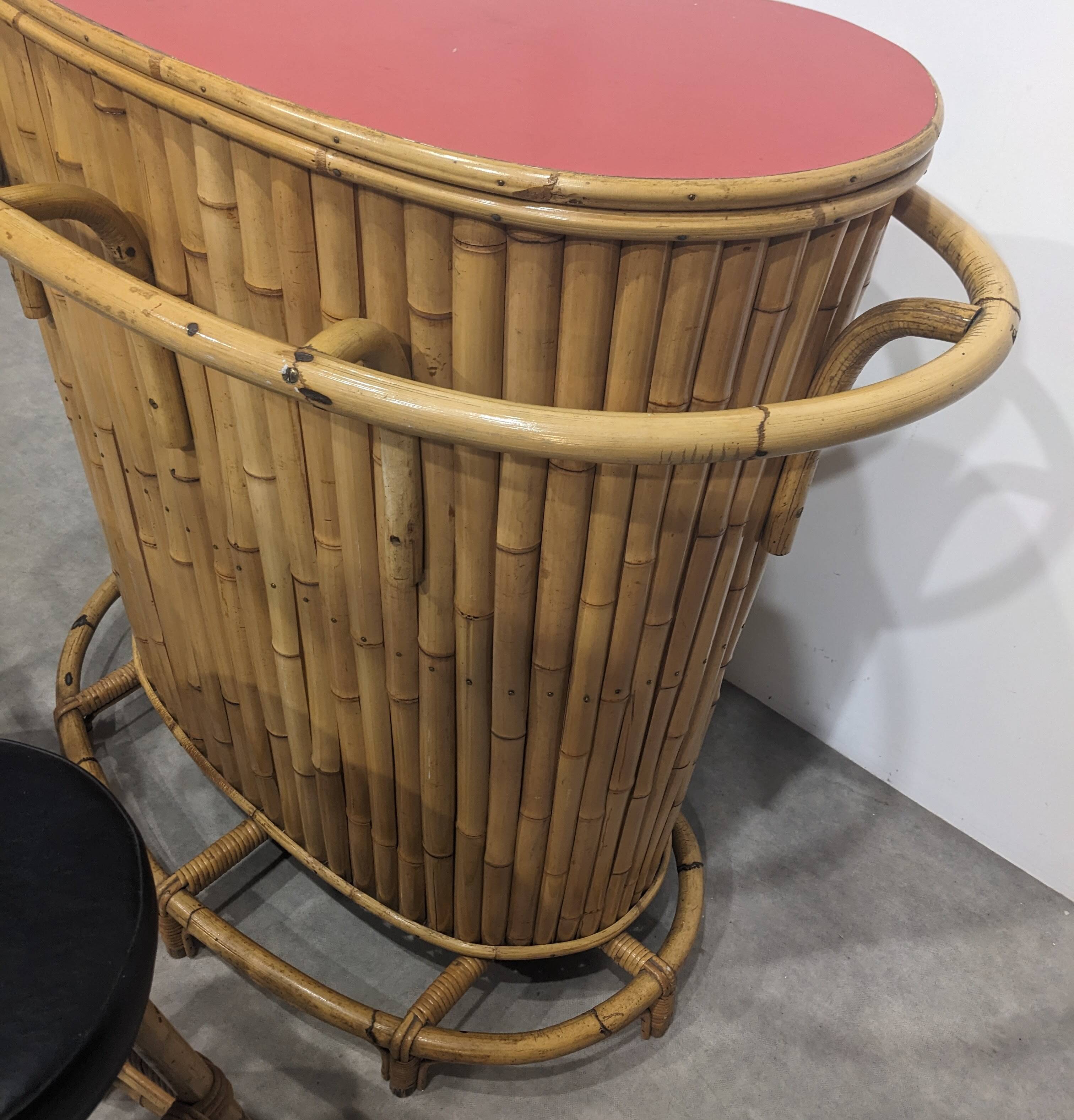 Vintage sixties tiki bar with stools.