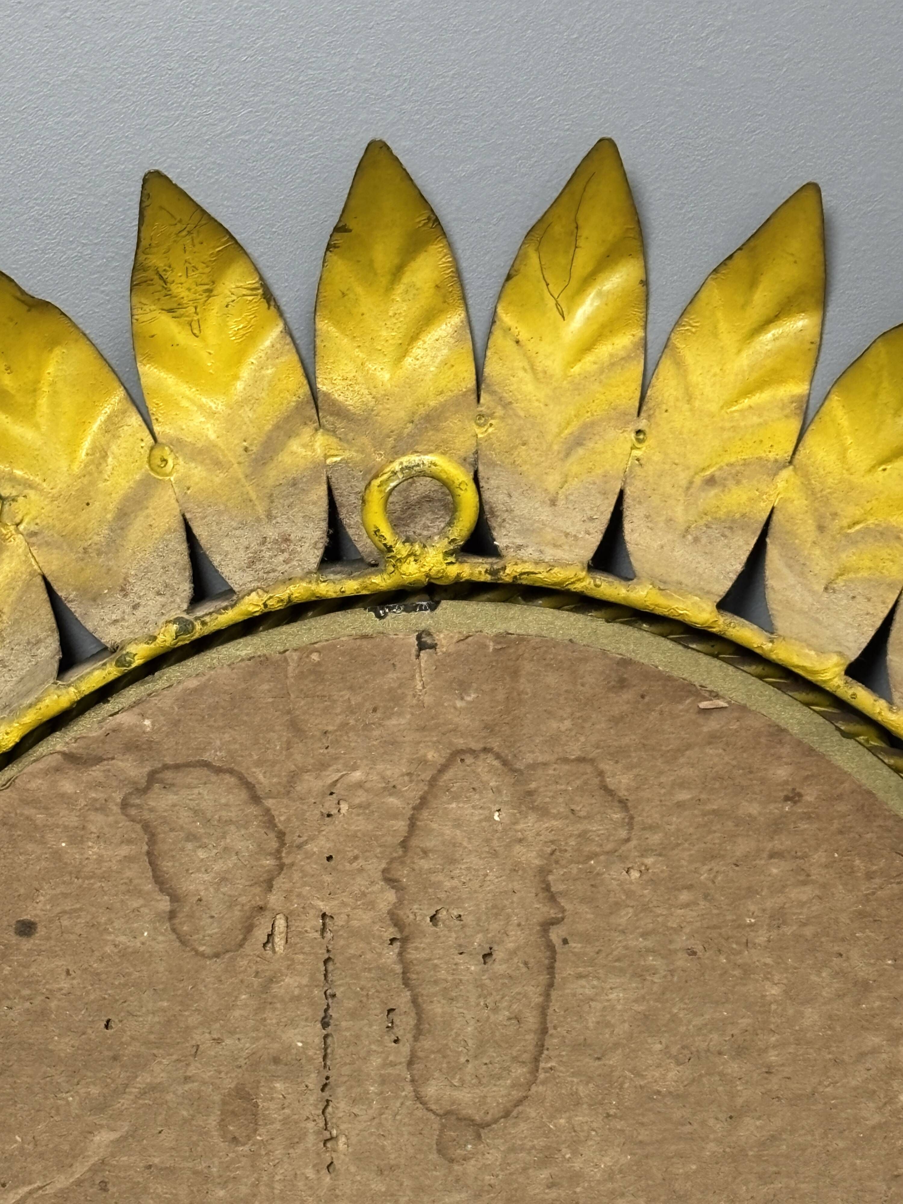 Midcentury bohemian hollywood regency spanish gilt metal sun mirror, 1960s
