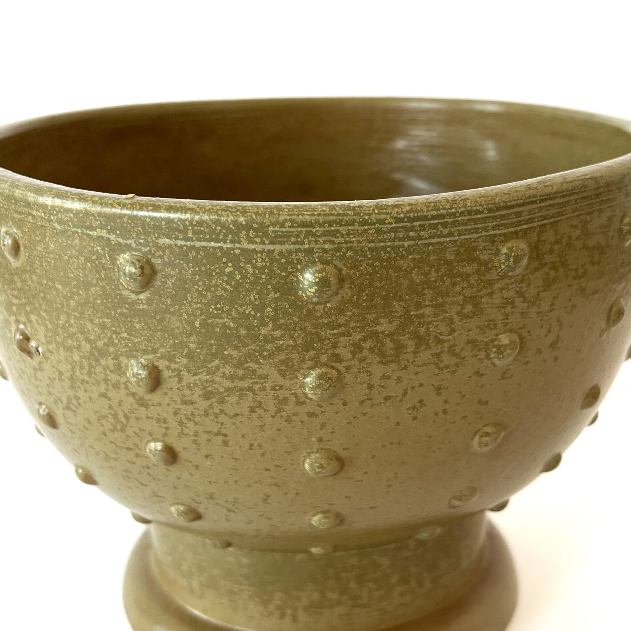 Grande coupe Primavera Art Déco en céramique émaillée olive - Années 1930