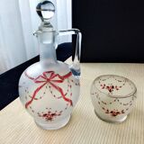 Antique frosted glass nightstand Hand-painted decor