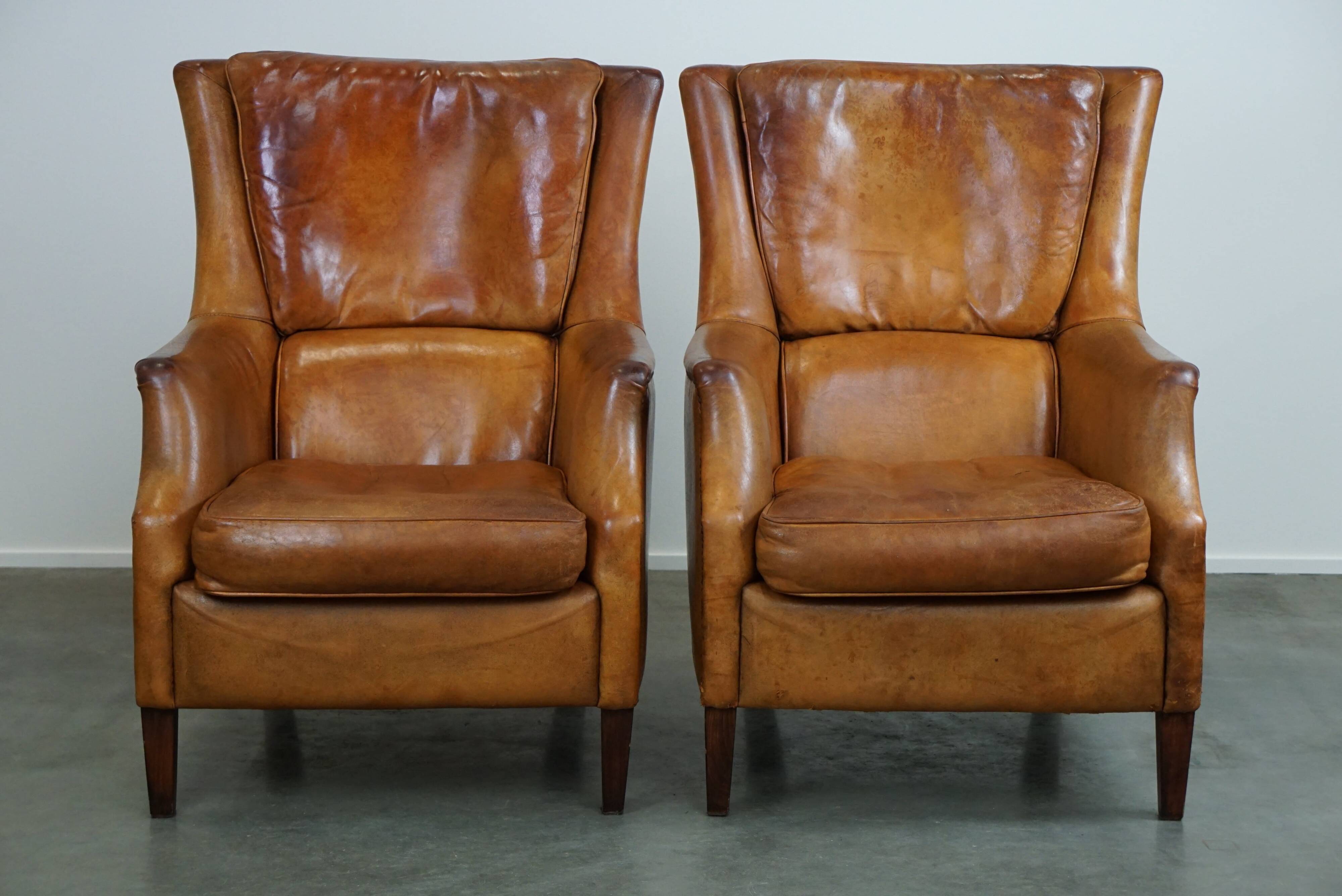 Set of two super rugged and very comfortable sheep leather armchairs