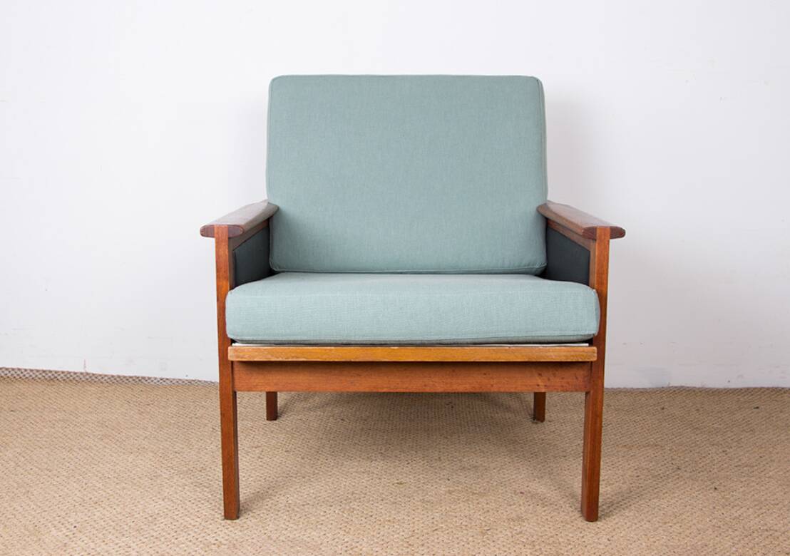 Pair of Danish Armchairs in Teak, fabric and leather, model N°4 Capella Illum Wikkelsø/Niels Eilersen.