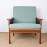 Paire de Fauteuils Danois en Teck, tissu et cuir, modèle N°4 Capella Illum Wikkelsø/Niels Eilersen.